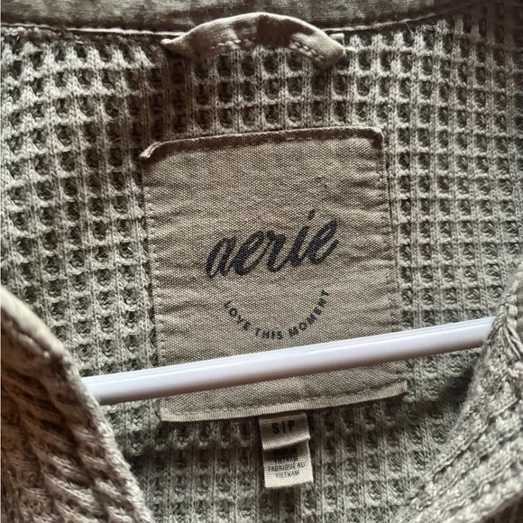 SOLD Aerie Lumber Jane Olive Green Waffle Knit Button-Up Shirt Small - Picture 3 of 4